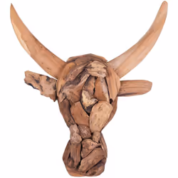 Tête de taureau décorative en bois de teck à fixer au mur. Apportez une ambiance de corrida à votre salon, bureau à domicile ...