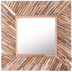 Miroir mural de forme carrée en bois clair. Avec son look naturel ce miroir mural carré ajoute une ambiance rustique à n'impo ...