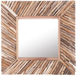 Miroir Mural de Forme Carrée 60 x 60 cm cm avec Cadre en Bâtonnets de Bois de Couleur Clair au Style Rustique Beliani