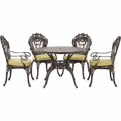 Table ronde de jardin en aluminium marron doré avec 4 chaises assorties. Un mariage parfait de style et fonctionnalité. Ce ma ...