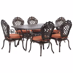Ensemble de repas de jardin marron 6 places avec coussins oranges LIZZANO