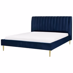 Lit double en velours bleu marine 180 x 200 cm MARVILLE