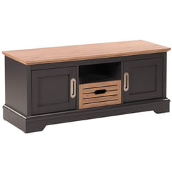 Meuble TV design Traditionnel en Panneau à Particule Gris et Bois Clair composé de 2 Portes et d'un Tiroir pour Salon Rétro Beliani