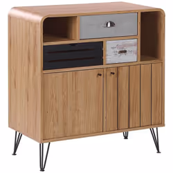 Description générale Commode composée de 3 tiroirs et 2 portes imitation bois, inspirée des tendances des années 60 et 70. So ...