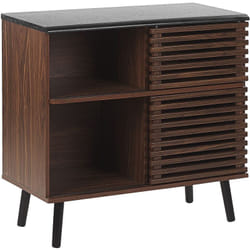 Beliani - Armoire de Salon en Imitation Bois Foncé avec Deux Portes Coulissantes au Style Rétro 80 cm de Hauteur