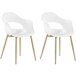 Lot 2 Chaises Scandinaves Assise en Plastique Blanc et Pieds effet Bois Design Tendance pour Salle à Manger au Style Nordique et Minimaliste Beliani