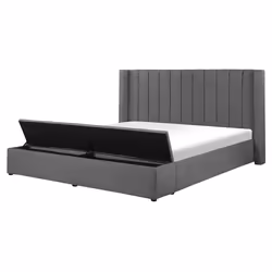 Lit double en velours gris avec banc coffre 160 x 200 cm NOYERS
