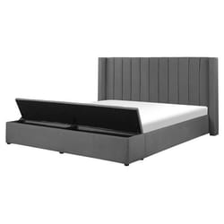 Lit double en velours gris avec banc coffre 160 x 200 cm NOYERS