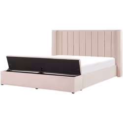 Description générale Le lit avec rangement en velours rose pastel allie élégance et fonctionnalité. Son design moderne et gla ...