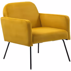 Fauteuil de salon vintage et glamour en velours jaune. Optez pour le design rétro et le confort ultime dans votre salon. Le c ...