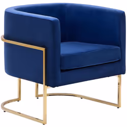 Fauteuil cabriolet design en velours bleu foncé et structure dorée. Ce fauteuil club au design unique est une pièce déco qui  ...