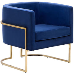 Fauteuil à dossier Rond Moderne Glam Décoratif Velours Bleu Foncé et Doré Sirkka