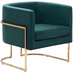 Fauteuil cabriolet design en velours vert foncé et structure dorée. Ce fauteuil club au design unique est une pièce déco qui  ...
