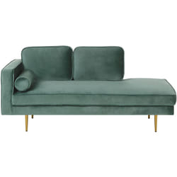 Chaise Longue Méridienne Côté Gauche en Velours Vert Clair avec Pieds Dorés pour Salon au Style Glamour et Vintage Beliani