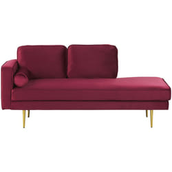 Chaise Longue Méridienne Côté Gauche en Velours Rouge Foncé avec Pieds Dorés pour Salon au Style Glamour Beliani