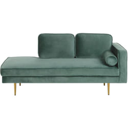 Beliani - Chaise Longue Méridienne Côté Droit en Velours Vert Clair avec Pieds Dorés pour Salon au Style Glamour