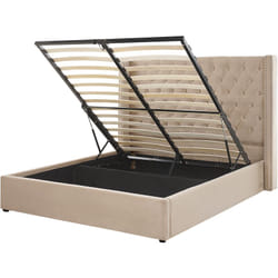 Lit Double en Velours Beige 160 x 200 cm avec Haute Tête de Lit au Style Chesterfield et Rangement pour Chambre su Style Moderne ou Glamour Beliani
