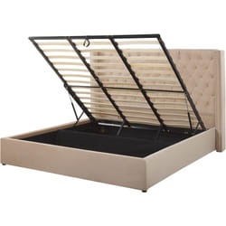 Lit Double en Velours Beige 180 x 200 cm avec Haute Tête de Lit au Style Chesterfield et Rangement pour Chambre au Style Moderne ou Glamour Beliani