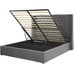 Lit Double en Velours Gris 160 x 200 cm avec Haute Tête de Lit au Style Chesterfield et Rangement pour Chambre au Style Moderne ou Glamour Beliani