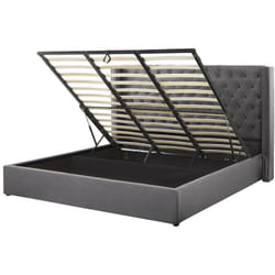 Lit Double en Velours Gris 180 x 200 cm avec Haute Tête de Lit au Style Chesterfield et Rangement pour Chambre au Style Moderne ou Glamour Beliani