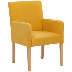 Chaise rembourrée jaune avec pieds en bois et accoudoirs. Cette chaise chic avec accoudoirs constituera certainement un super ...