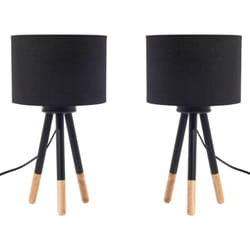 Beliani - 2 Lampes de Table ou Chevet Design Noires avec Petit Trépied en Bois et Abat-jour Cylindrique E27 Max 25W pour Chambre ou Salon Scandinave