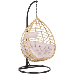 Fauteuil Suspendu en Rotin Beige avec Coussin et Support en Acier Noir pour Usage à l'Intérieur et Extérieur au Design Bohème Très Tendance Beliani