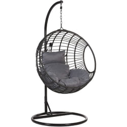 Fauteuil Balancelle Suspendu en Forme d'Oeuf en Rotin Noir avec Support en Acier Idéal pour Salon Terrasse ou Balcon Beliani