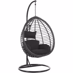 Fauteuil œuf suspendu en polyrotin. Ce beau fauteuil suspendu de type oeuf apportera beaucoup de confort à votre chambre ou s ...