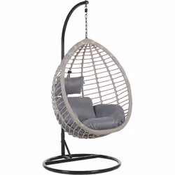 Fauteuil œuf suspendu en polyrotin. Ce beau fauteuil suspendu de type oeuf apportera beaucoup de confort à votre chambre ou s ...
