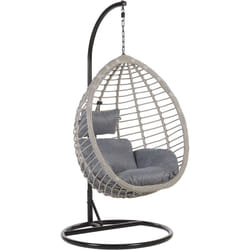 Beliani - Fauteuil Oeuf Suspendu Design en Rotin Gris avec Support en Acier Noir et Coussin Idéal pour Salon ou Terrasse au Style Boho et Moderne