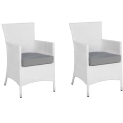 Lot de 2 Fauteuils de Jardin en Polyrotin Blanc Coussins Gris Style Moderne Italy