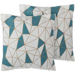 Lot de 2 Coussins à Motif Géométrique 45 x 45 cm en Coton avec Triangles Bleus et Dorés pour Style Moderne Glamour ou Scandinave Beliani
