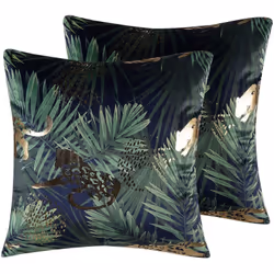 2 coussins décoratifs avec motif jungle exotique 45 x 45 cm vert foncé et doré. Ce lot de 2 coussins décoratifs au motif jung ...