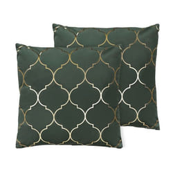 Lot de 2 coussins décoratifs vert foncé au motif doré 45 x 45 cm ALYSSUM
