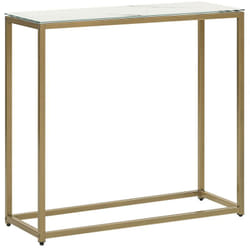 Table Console avec Plateau en Verre Effet Marbre et Structure en Métal Doré Coiffeuse au Design Industriel pour Intérieur Moderne ou Rétro Beliani