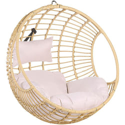 Fauteuil Balancelle Suspendu en Forme d'Oeuf en Rotin Beige avec Coussin Idéal pour Salon Terrasse ou Balcon Beliani