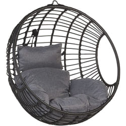 Fauteuil Balancelle Suspendu en Forme d'Oeuf en Rotin Noir avec Coussin Gris Idéal pour Salon Terrasse ou Balcon Beliani