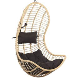 Beliani - Fauteuil Suspendu Design en Résine Tressée Beige avec Coussin Noir Assorti Idéal pour Salon ou Terrasse au Style Boho et Moderne