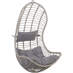 Fauteuil Suspendu Design en Résine Tressée Grise avec Coussin Assorti Idéal pour Salon ou Terrasse au Style Boho et Moderne Beliani
