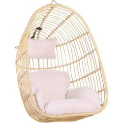 Fauteuil Suspendu en Rotin Beige avec Coussin Assorti Très Confortable pour Intérieur et Extérieur au Style Bohème Beliani
