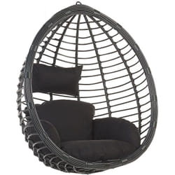 Fauteuil Oeuf Suspendu Design en Rotin Noir avec Coussin Assorti Idéal pour Salon ou Terrasse au Style Boho et Moderne Beliani