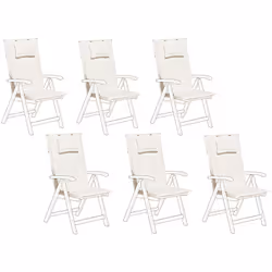 6 coussins d'assise en tissu anti-UV blanc crème pour chaises de jardin. Un lot pratique de 6 coussins d'assise extrêmement c ...