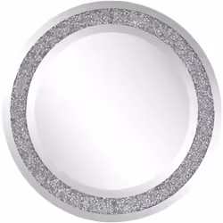 Miroir mural rond avec cadre décoratif argenté. Complétez votre salon, votre entrée ou votre chambre avec ce miroir d'accent. ...