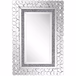 Miroir mural rectangulaire avec cadre décoratif effet cristaux et pierres. Ce miroir élégant, doté d'un cadre fabriqué avec p ...