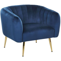 Beliani - Fauteuil Club Cabriolet Tapissé en Velours Bleu Foncé avec Pieds en Acier Doré Design Tendance pour Chambre ou Salon Glamour Vintage