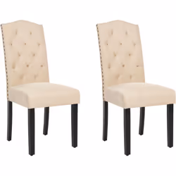 Lot de 2 chaises de salle à manger élégantes en tissu capitonné beige sable. Ces chaises glamours et très confortables vont f ...
