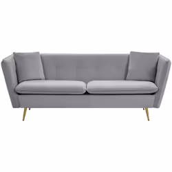 Canapé 3 places au style glamour et rétro en velours gris avec pieds dorés. Laissez ce canapé occuper le devant de la scène d ...