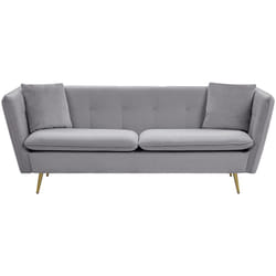 Beliani - Canapé 3 Places Tapissé en Velours Gris avec Dossier Capitonné et Pieds Métalliques Dorés Idéale pour Salon au Style Glamour et Rétro