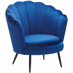 Fauteuil coquillage style glamour et rétro tapissé en velours bleu foncé. Un choix parfait pour tous ceux et celles qui cherc ...